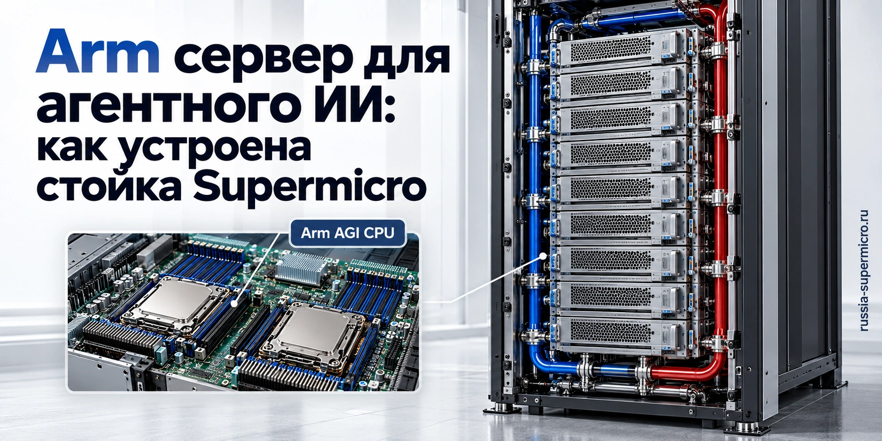 Arm сервер для агентного ИИ: стойка Supermicro с жидкостным охлаждением и процессорными узлами