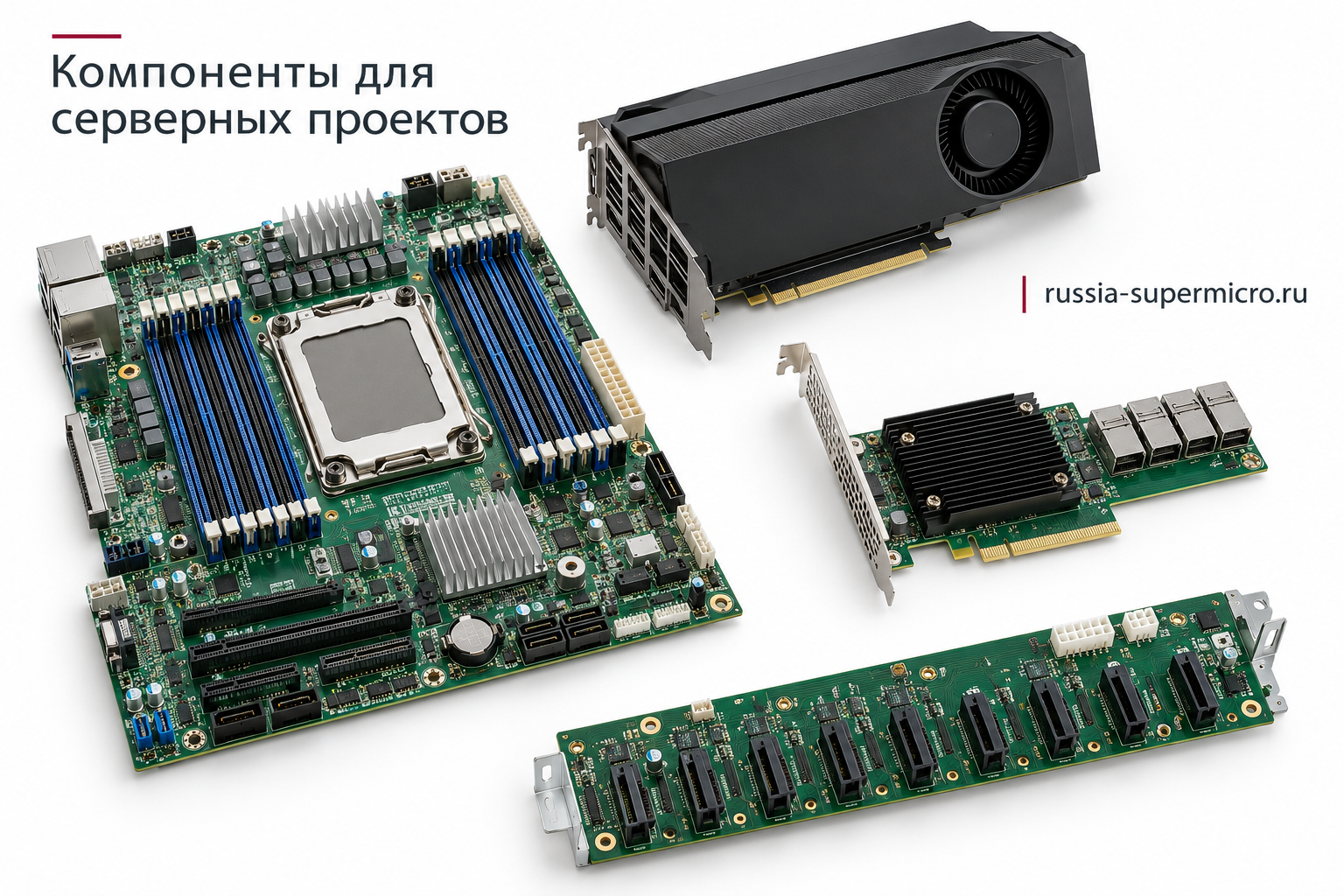 Материнская плата, HBA, дисковая Backplane и профессиональная видеокарта